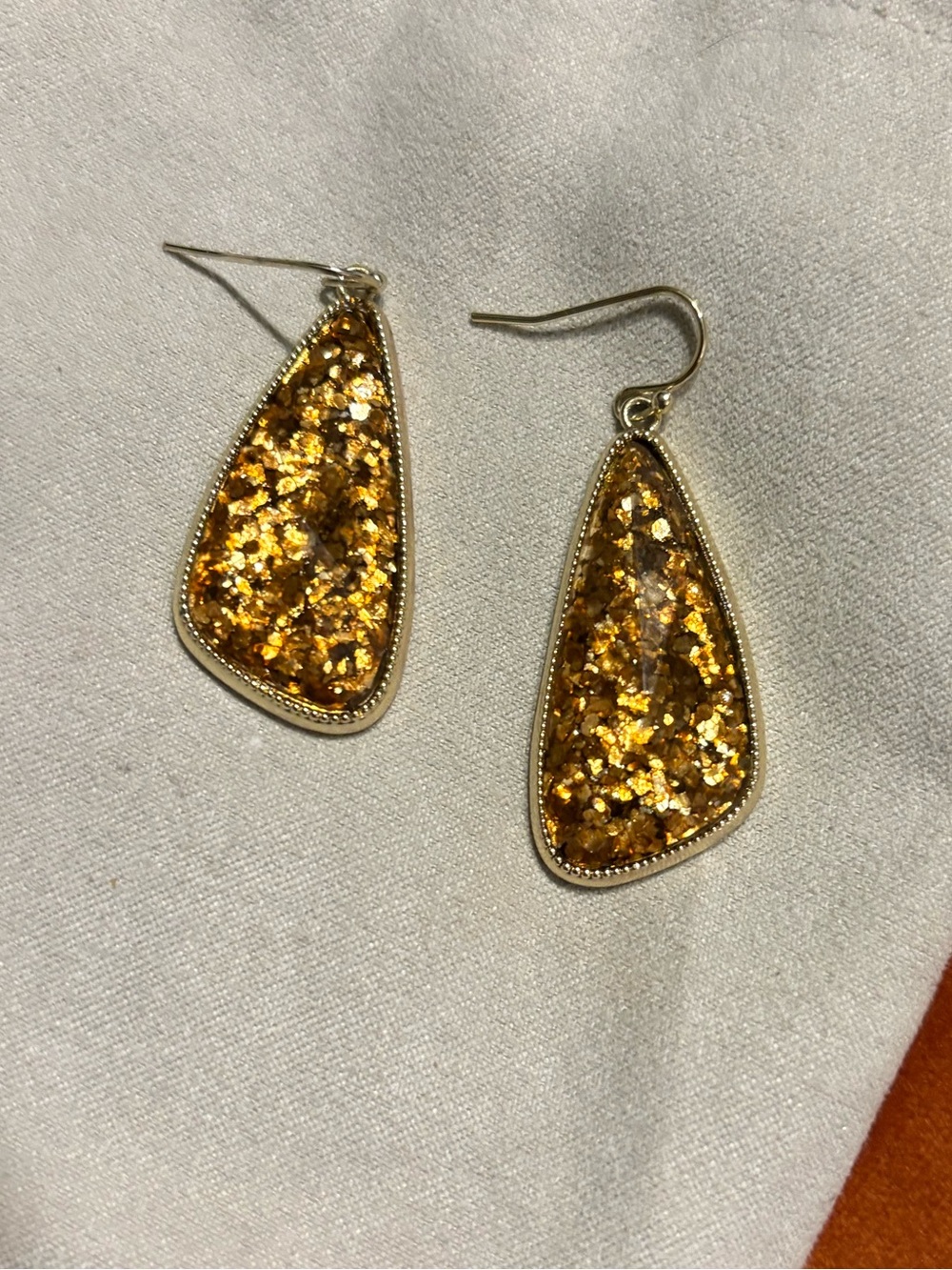 Gold Glitter Teardrop Dangle Earrings